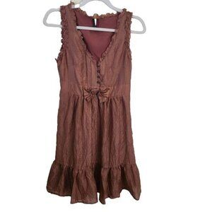 Nafnaf Silk Brown Pink Slip Dress Bohemian Ruffles Size 6